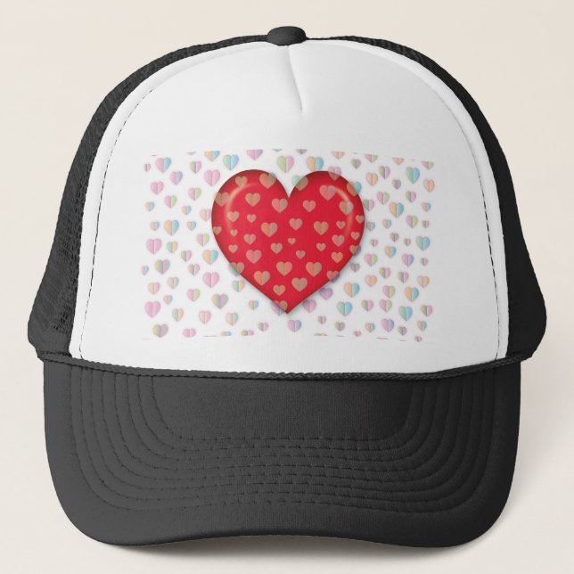 red heart with speckels pattern trucker hat (Front)