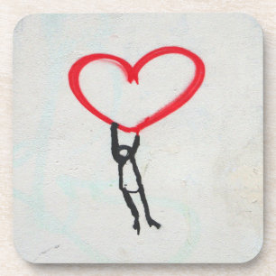 Red heart with stick figure,living on All you need Coaster