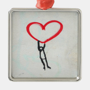 Red heart with stick figure,living on All you need Metal Tree Decoration