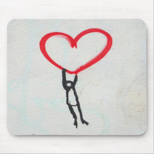 Red heart with stick figure,living on All you need Mouse Pad