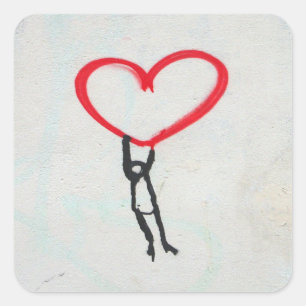 Red heart with stick figure,living on All you need Square Sticker