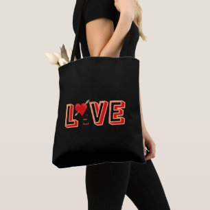 Red heart with text LOVE Tote Bag