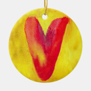 Red heart Yellow background Ornament