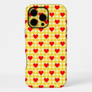 Red Heart Yellow Gingham Cute Valentine's Day Gift iPhone 16 Pro Max Case