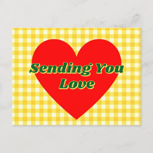 Red Heart Yellow Gingham Romantic Gift  Postcard
