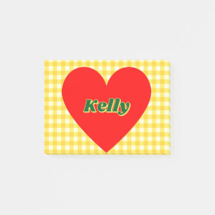 Red Heart Yellow Gingham Valentine's Day Post-it Notes