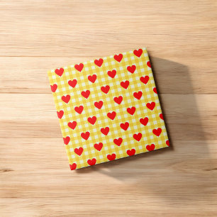 Red Heart Yellow Gingham Valentine's Day Tile