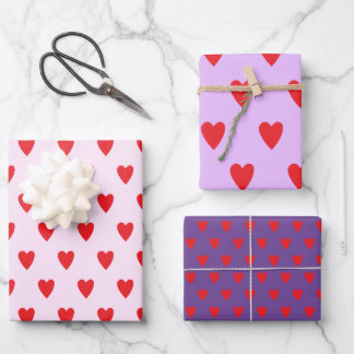 Red Hearts Abstract Hand Drawn Boho Style Pattern Wrapping Paper Sheet
