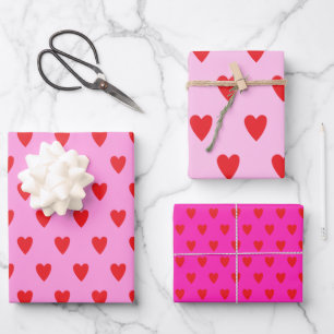 Red Hearts Abstract Hand Drawn Boho Style Pattern  Wrapping Paper Sheet