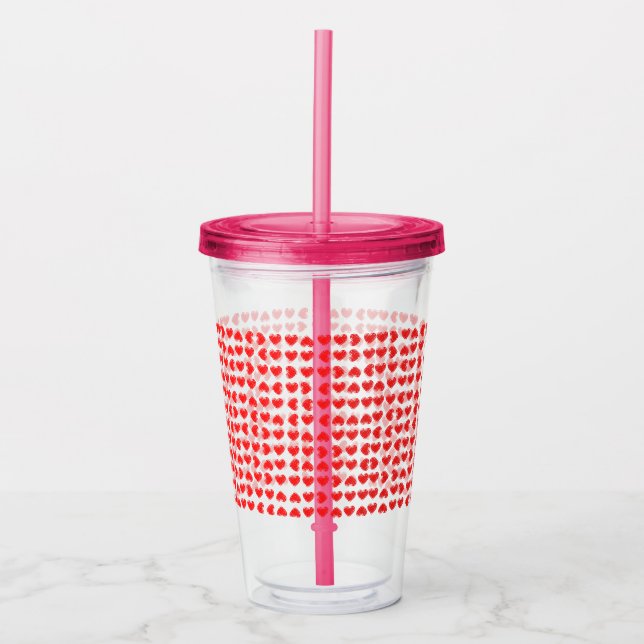 Red hearts acrylic tumbler (Front)