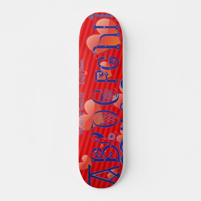 Red Hearts Alphabet Skateboard (Front)