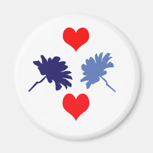Red Hearts and Blue Flowers Magnet