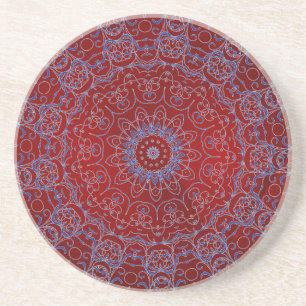 Red Hearts and Blue Lace Coaster