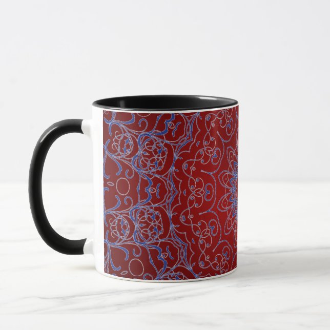 Red Hearts and Blue Lace Mug (Left)