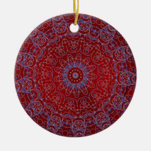 Red Hearts and Blue Lace Ornament