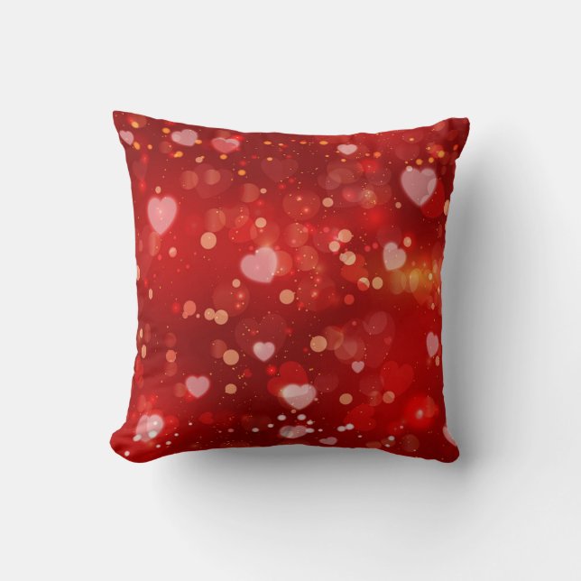 Red Hearts and Bokeh Cushion (Front)