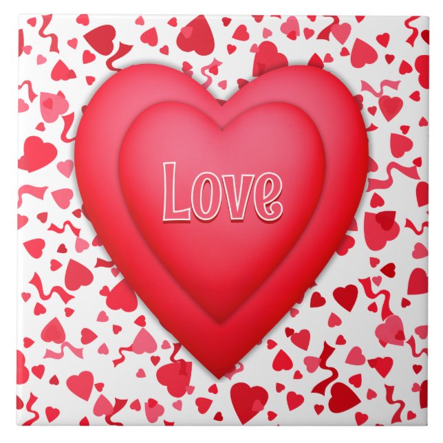 Red Hearts and Confetti Personalised Tile (Front)