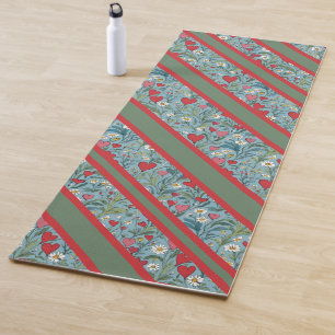 Red Hearts and Daisies With Bold Racing Stripes Yoga Mat