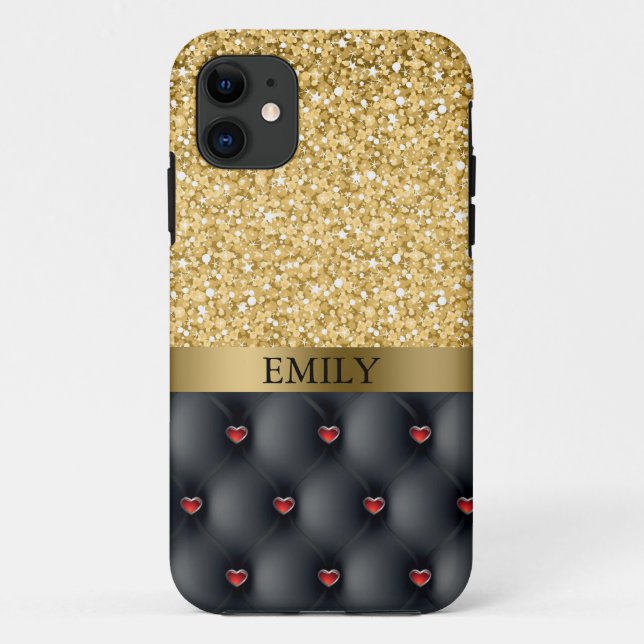 Red Hearts And Gold Glitter Case-Mate iPhone Case (Back)