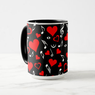 Red Hearts and Music Notes Mug