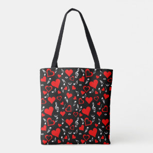 Red Hearts and Music Notes Tote Bag