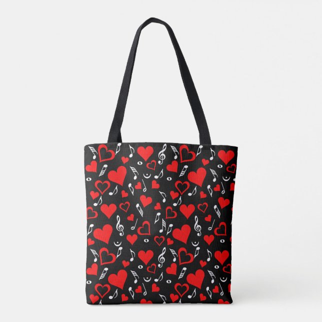 Red Hearts and Music Notes Tote Bag (Back)