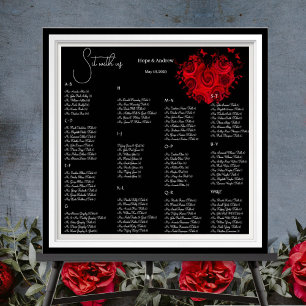 Red Hearts and Roses Wedding Seating Chart