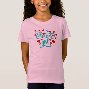 Red Hearts and Turquoise Flower Girl T-Shirt