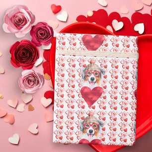 Red Hearts Australian Shepherd Dog Lover Valentine Wrapping Paper