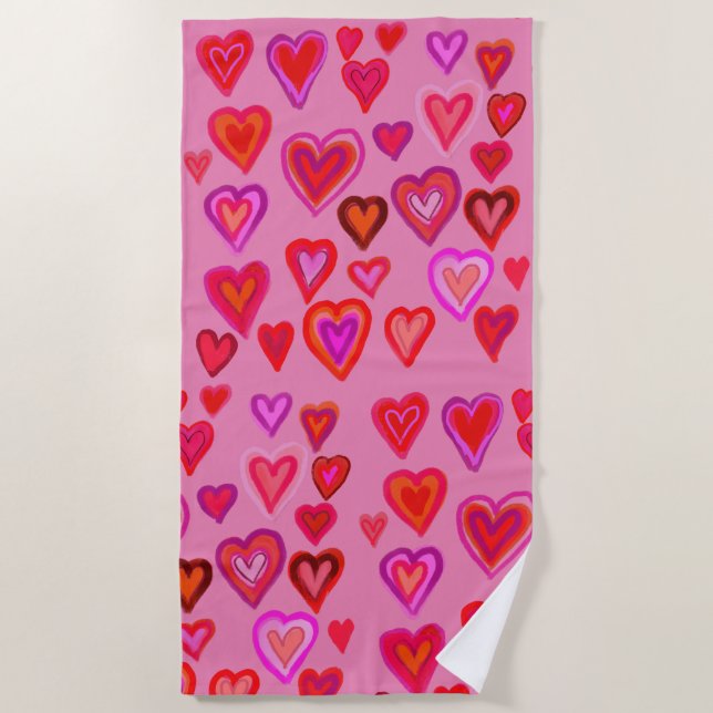 Red hearts beach towel (Front)