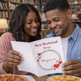 Red Hearts Best Boyfriend Ever Valentine's Day  Holiday Card