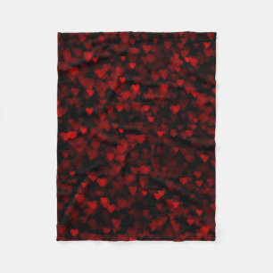 Red Hearts Blurry Vision Dark Black Romantic Love Fleece Blanket