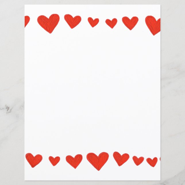 Red Hearts Border on White Scrapbook Paper (Front)