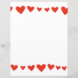 Red Hearts Border on White Scrapbook Paper