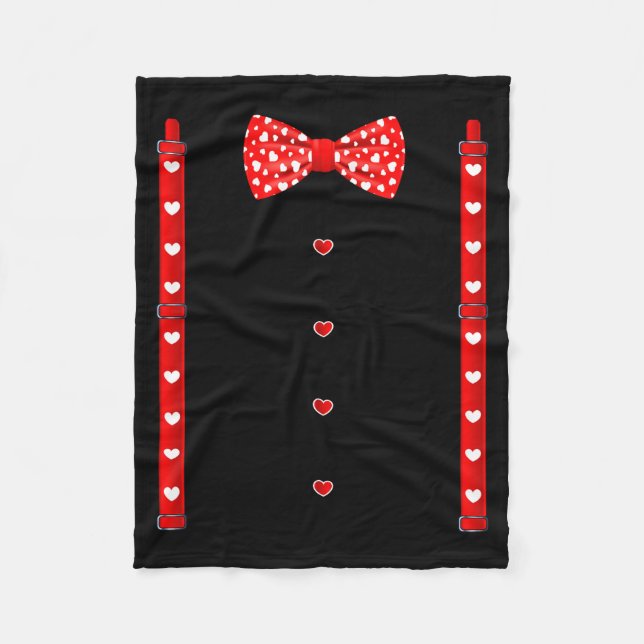 Red Hearts Bow Tie Suspenders Valentines Day Costu Fleece Blanket (Front)