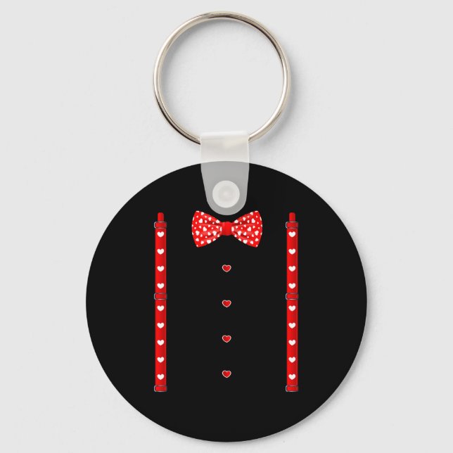 Red Hearts Bow Tie Suspenders Valentines Day Costu Key Ring (Front)