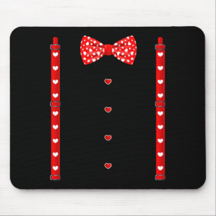 Red Hearts Bow Tie Suspenders Valentines Day Costu Mouse Pad