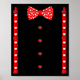 Red Hearts Bow Tie Suspenders Valentines Day Costu Poster