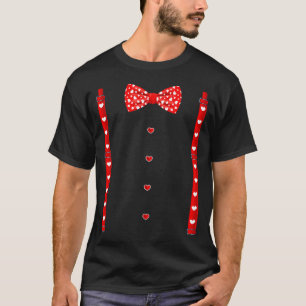Red Hearts Bow Tie Suspenders Valentines Day Costu T-Shirt
