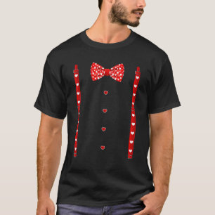 Red Hearts Bow Tie Suspenders Valentines Day Costu T-Shirt