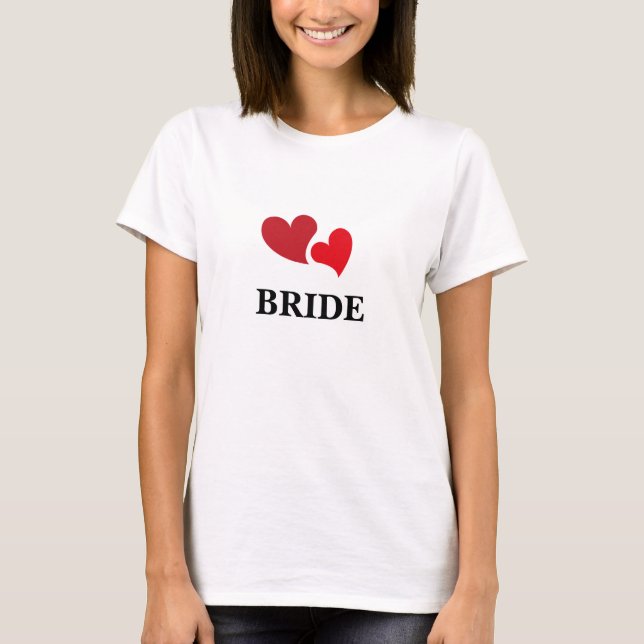 Red Hearts bride Typography minimal design  T-Shirt (Front)