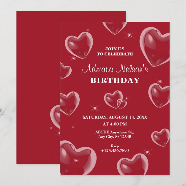 Red Hearts bubble birthday Invitation (Front/Back)