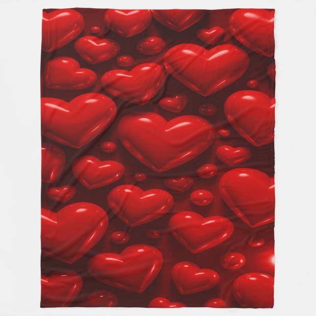 Red Hearts Bubble Pattern Fleece Blanket (Front)