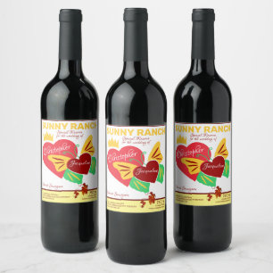 Red Hearts, Butterfly Cheerful Wine Label