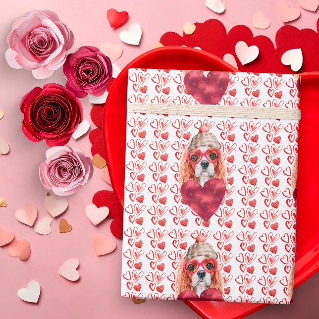 Red Hearts Cavalier Spaniel Dog Lover Valentine Wrapping Paper (Creator Uploaded)