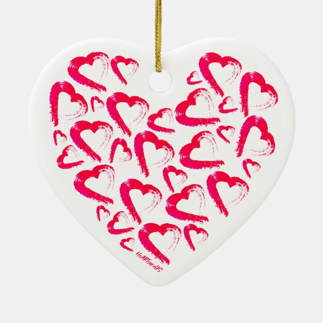 Red Hearts Ceramic Christmas Ornament (Back)