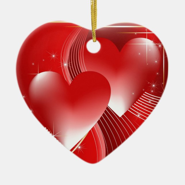 Red Hearts Ceramic Tree Decoration (Front)