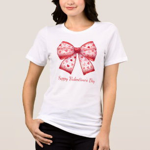 Red Hearts Coquette Valentine's Day Bow Tri-Blend Shirt