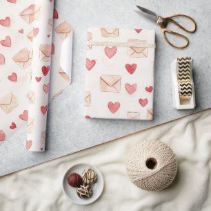 Red Hearts Cream Envelopes Love  Wrapping Paper