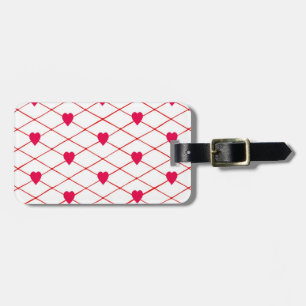 Red Hearts Crisscross Pattern White Luggage Tags